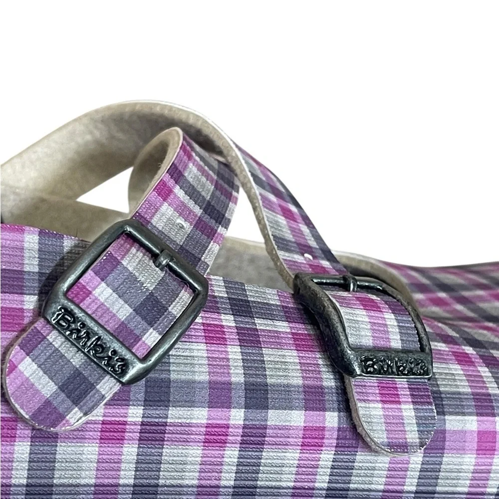 Birkenstock Birkis Dorian Check Lilac Gray Slip On Clog Mules Size 7